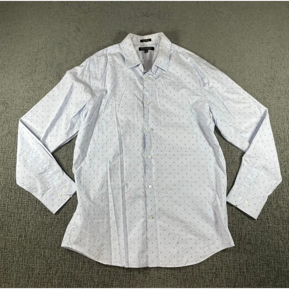 Banana Republic Slim Fit Non-Iron Dress Shirt Mens Large Blue Floral Print L/S